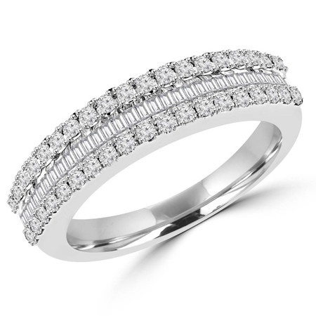 Round Cut & Baguette Cut Diamond Multi-Stone Three-Row Wedding Band Ring in White Gold - #HDR1889-W