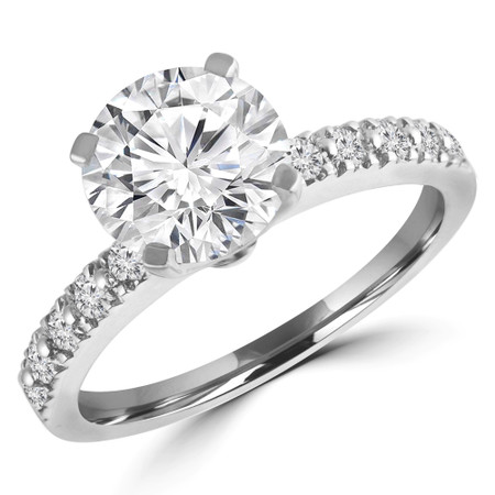 Round Cut Diamond Multi-Stone 4-Prong Engagement Ring with Round Diamond Accents in White Gold - #HR10362-W