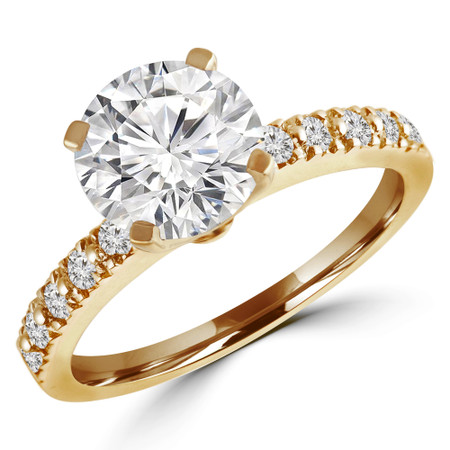 Round Cut Diamond Multi-Stone 4-Prong Engagement Ring with Round Diamond Accents in Yellow Gold - #HR10362-Y