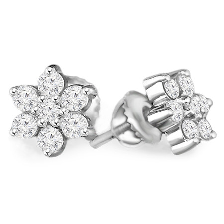 Round Cut Diamond Multi-Stone Star Motif Shared-Prong Stud Earrings with Screwbacks in White Gold - #C425H-W