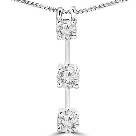 Round Cut Diamond Three-Stone 4-Prong Pendant Necklace with Chain in White Gold - #R753L-W