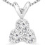 Round Cut Diamond Three-Stone Shared-Prong Pendant Necklace with Chain in White Gold - #C726-W