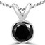 Round Cut Black Diamond Solitaire Bezel-Set Pendant Necklace with Chain in White Gold - #R720-W-BLK