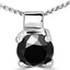 Round Cut Black Diamond Solitaire 4-Prong Pendant Necklace with Chain in White Gold - #R730-W-BLK