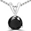 Round Cut Black Diamond Solitaire 3-Prong Pendant Necklace with Chain in White Gold - #R740-BLK-W