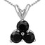 Round Cut Black Diamond Three-Stone Shared-Prong Pendant Necklace with Chain in White Gold - #C726-W-BLK