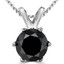 Round Cut Black Diamond Solitaire 6-Prong Pendant Necklace with Chain in White Gold - #P6R-W-BLK