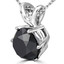 Round Cut Black Diamond Solitaire 6-Prong Pendant Necklace with Chain in White Gold - #P6R-W-BLK