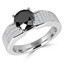 Round Cut Black Diamond Multi-Stone 4-Prong Engagement Ring with Princess Cut White Diamond Invisible-Set Accents in White Gold - #HR10098-W-BLK