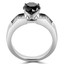 Round Cut Black Diamond Multi-Stone 4-Prong Engagement Ring with Princess Cut White Diamond Invisible-Set Accents in White Gold - #HR10098-W-BLK