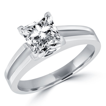 Princess Cut Diamond Solitaire Split Shank V-Prong Engagement Ring in White Gold - #210LP-W