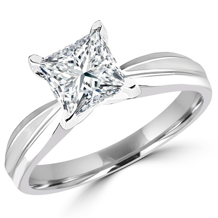 Princess Cut Diamond Solitaire Tapered Shank V-Prong Engagement Ring in White Gold - #714LP-W