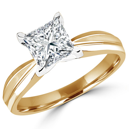 Princess Cut Diamond Solitaire Tapered Shank V-Prong Engagement Ring in Yellow Gold - #714LP-Y