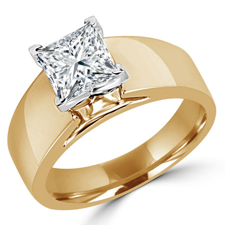 Princess Cut Diamond Solitaire Wide Shank Cathedral Set 4-Prong Engagement Ring in Yellow Gold - #954LP-Y