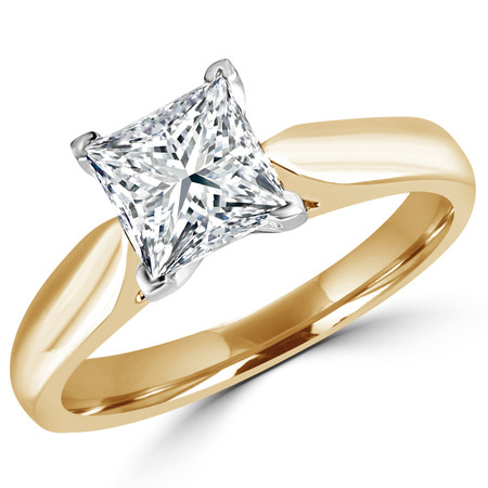 Princess Cut Diamond Solitaire V-Prong Engagement Ring in Yellow Gold - #1244LP-Y