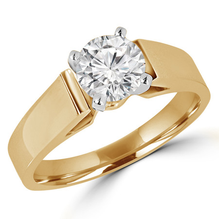 Round Cut Diamond Solitaire Cathedral-Set High-Set 4-Prong Engagement Ring in Yellow Gold - #323L-Y
