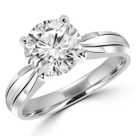 Round Cut Diamond Solitaire Tapered Shank V-Prong Engagement Ring in White Gold - #714L-W