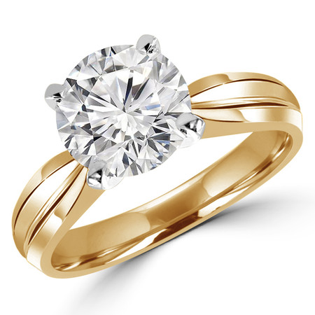 Round Cut Diamond Solitaire Tapered Shank V-Prong Engagement Ring in Yellow Gold - #714L-Y