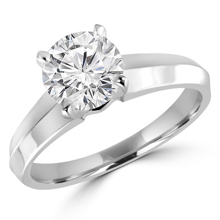 Round Cut Diamond Solitaire 4-Prong Knife-Edge Engagement Ring in White Gold - #1535L-W
