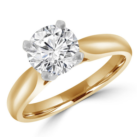 Round Cut Diamond Solitaire 4-Prong Cathedral-Set Engagement Ring in Yellow Gold - #1244L-Y