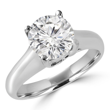 Round Cut Diamond Solitaire 4-Prong Cathedral & Trellis-Set Engagement Ring in White Gold - #SRD2065-W