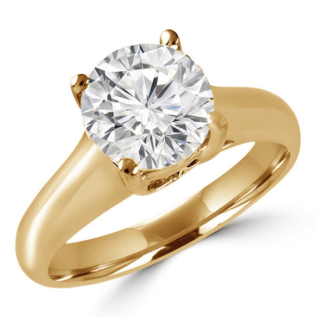 Round Cut Diamond Solitaire 4-Prong Cathedral & Trellis-Set Engagement Ring in Yellow Gold - #SRD2065-Y