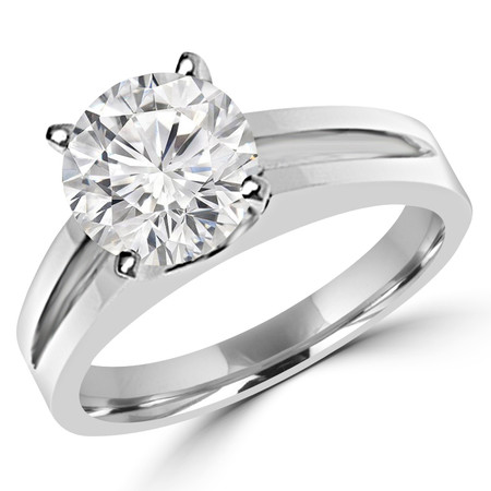 Round Cut Diamond Solitaire Split Shank 4-Prong Engagement Ring in White Gold - #210L-W