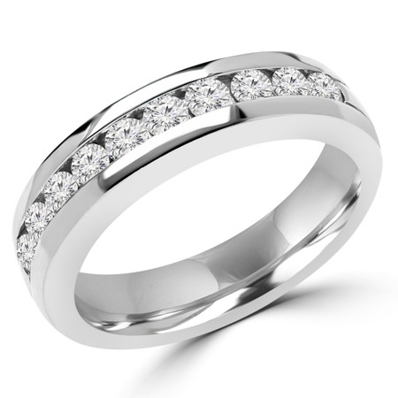 Round Cut Diamond Multi-Stone Semi-Eternity Channel-Set Wedding Band Ring in White Gold - #1544L-W