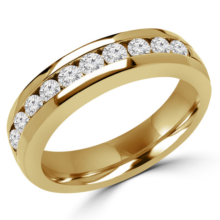 Round Cut Diamond Multi-Stone Semi-Eternity Channel-Set Wedding Band Ring in Yellow Gold - #1544L-Y