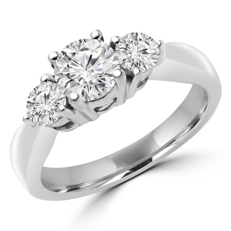 Round Cut Diamond Three-Stone 4-Prong Trellis-Set Engagement Ring in White Gold - #1596/97/98/L-W