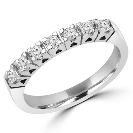 Round Cut Diamond Multi-Stone Semi-Eternity 4-Prong Wedding Band Ring in White Gold - #1616L-W