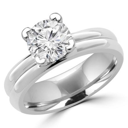 Round Cut Diamond Solitaire V-Prong Engagement Ring in White Gold - #1622L-W