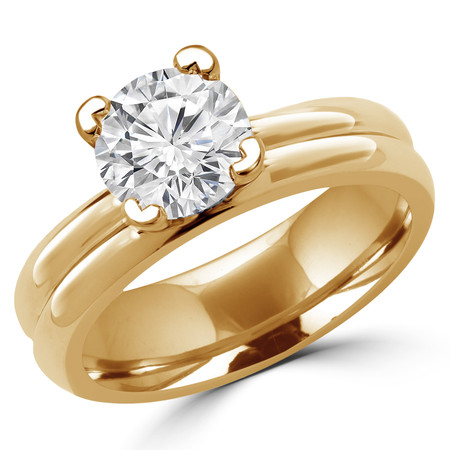 Round Cut Diamond Solitaire V-Prong Engagement Ring in Yellow Gold - #1622L-Y
