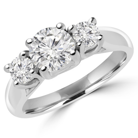 Round Cut Diamond Three-Stone 4-Prong Engagement Trellis-Set Ring in White Gold - #1965L-2398L-2522L-W