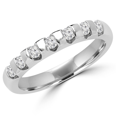Round Cut Diamond Semi-Eternity Bar-Set Wedding Band Ring in White Gold - #2200L-W