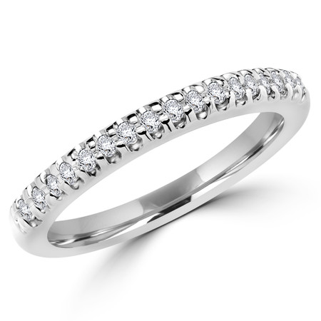 Round Cut Diamond Scallop-Prong Wedding Band Ring in White Gold - #2526L-W