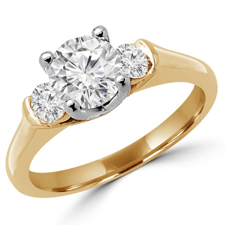 Round Cut Diamond Three-Stone 4-Prong & Bar-Set Engagement Ring in Yellow Gold - #2182/83/84/L-Y