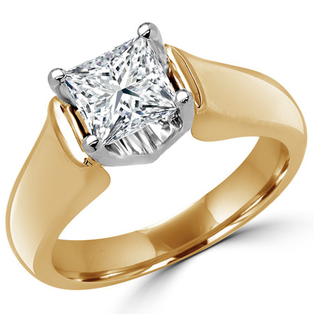 Princess Cut Diamond Solitaire 4-Prong Cathedral & Trellis-Set Engagement Ring in Yellow Gold - #2251LP-Y