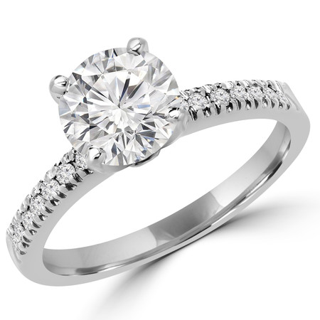 Round Cut Diamond Multi-Stone 4-Prong Engagement Ring with Round Diamond Scallop-Set Accents in White Gold - #2303L-W