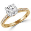 Round Cut Diamond Multi-Stone 4-Prong Engagement Ring with Round Diamond Scallop-Set Accents in Yellow Gold - #2303L-Y
