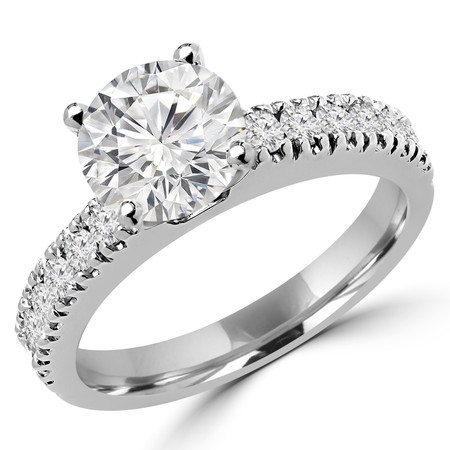 Round Cut Diamond Multi-Stone 4-Prong Engagement Ring with Round Diamond Scallop-Set Accents in White Gold - #2457L-W