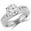 Round Cut Diamond Multi-Stone 4-Prong High-Set Engagement Ring with Round Diamond Channel-Set Accents in White Gold - #2458L-W
