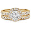 Round Cut Diamond Multi-Stone 4-Prong Engagement Halo Ring and Wedding Band Bridal Set with Round Diamond Accents in Yellow Gold - #2503WS-Y-SET