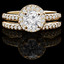 Round Cut Diamond Multi-Stone 4-Prong Engagement Halo Ring and Wedding Band Bridal Set with Round Diamond Accents in Yellow Gold - #2503WS-Y-SET