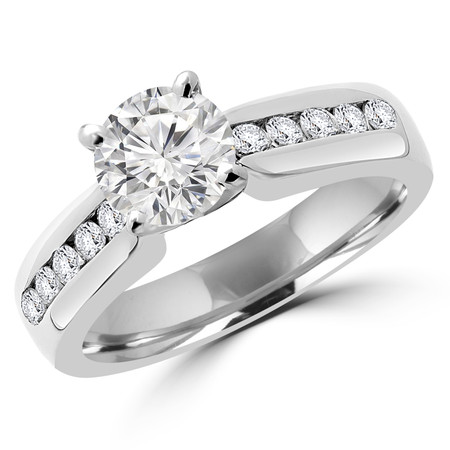 Round Cut Diamond Multi-Stone 4-Prong Engagement Ring in White Gold - #2390L-W