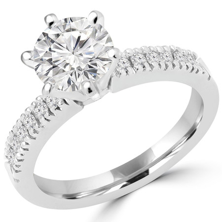 Round Cut Diamond Multi-Stone 6-Prong Engagement Ring with Round Diamond Accents in White Gold - #2303WS-W