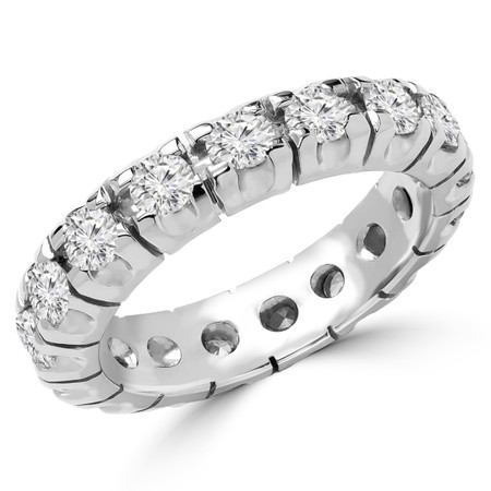 Round Cut Diamond Full-Eternity 4-Prong Wedding Band Ring in White Gold - #1656L-W