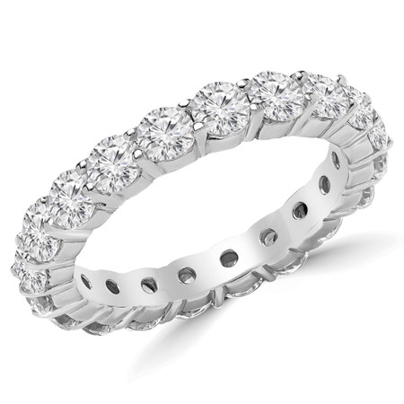 Round Cut Diamond Multi-Stone Full-Eternity Shared-Prong Wedding Band Ring in White Gold - #2216L-W