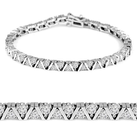 Round Cut Diamond 3-Prong Classic Tennis Bracelet in White Gold - #B623-W