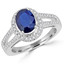 Oval Cut Blue Sapphire Gemstone Multi-Stone 4-Prong Royal Halo Split-Shank Ring with Round Cut White Diamond Accents in White Gold - #CSFRCK3179